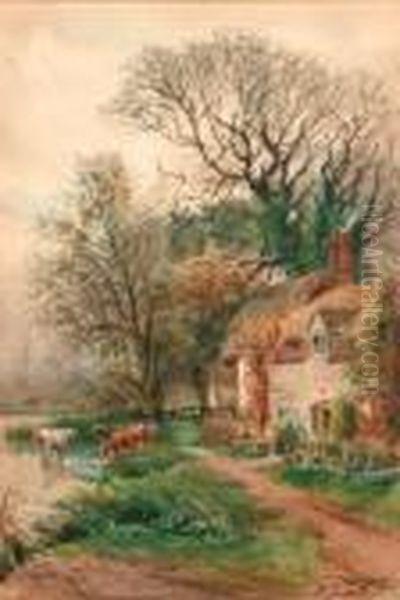 Near Liphook - Hants; And Old Cottages At Burpham, Sussex Oil Painting by Henry Charles Fox