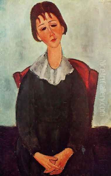 Girl on a Chair (aka Mademoiselle Huguette) 1918 Oil Painting by Amedeo Modigliani