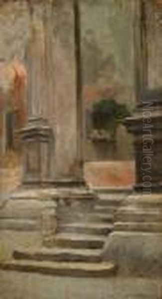 Architettura Con Scale Oil Painting by Pietro Fragiacomo