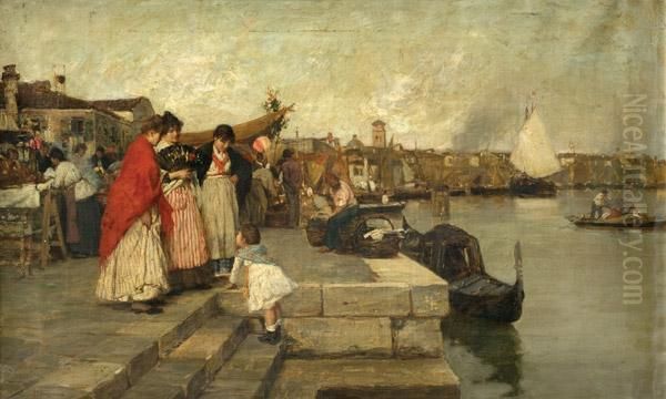 Mercado En Venecia Oil Painting by Pietro Fragiacomo