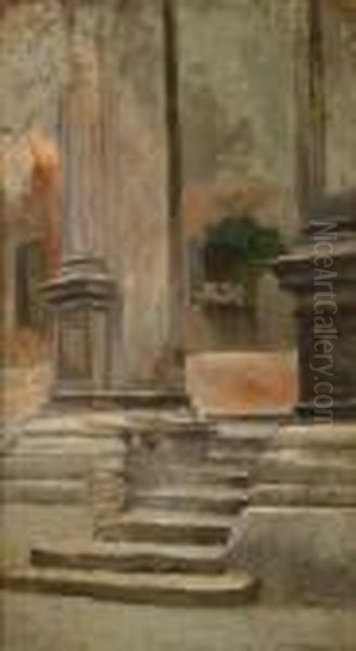 Inquadratura Architettonica Con Scale Oil Painting by Pietro Fragiacomo