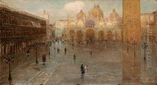 Acqua Alta In Piazza San Marco Oil Painting by Pietro Fragiacomo