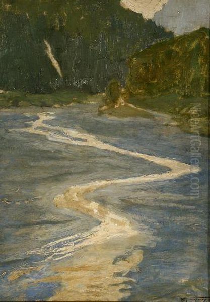 Paesaggio Con Fiume Oil Painting by Pietro Fragiacomo