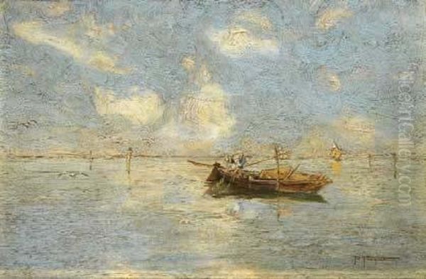 Pescatore In Laguna Oil Painting by Pietro Fragiacomo