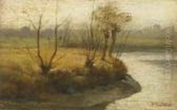 Alberi Sul Fiume Oil Painting by Pietro Fragiacomo