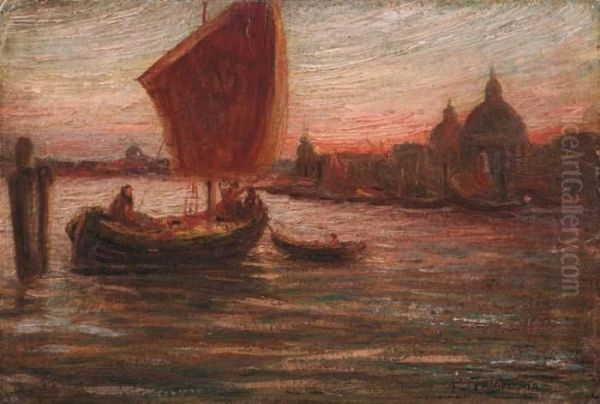 Barche In Bacino S.marco Oil Painting by Pietro Fragiacomo