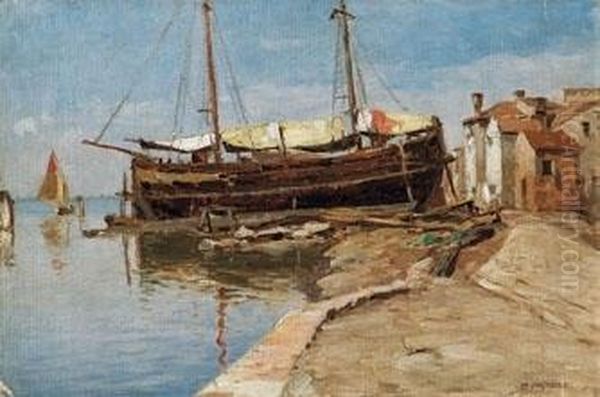 Barcone Ormeggiato (pellestrina) Oil Painting by Pietro Fragiacomo