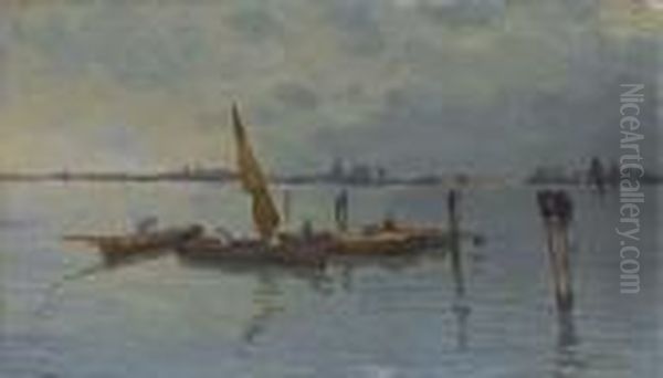 Barche In Laguna Oil Painting by Pietro Fragiacomo