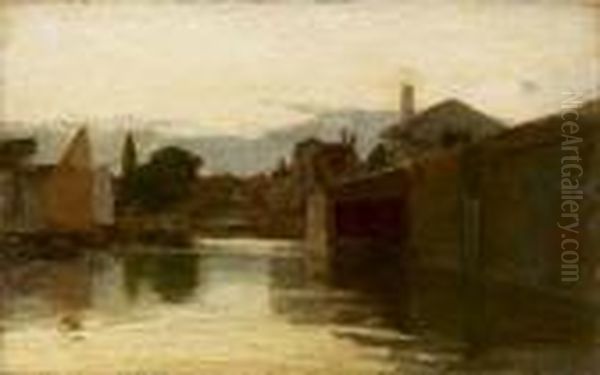 Canale A Venezia Al Tramonto Oil Painting by Pietro Fragiacomo