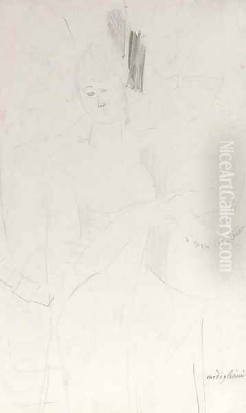 D'apres Watteau femme et arlequins Oil Painting by Amedeo Modigliani