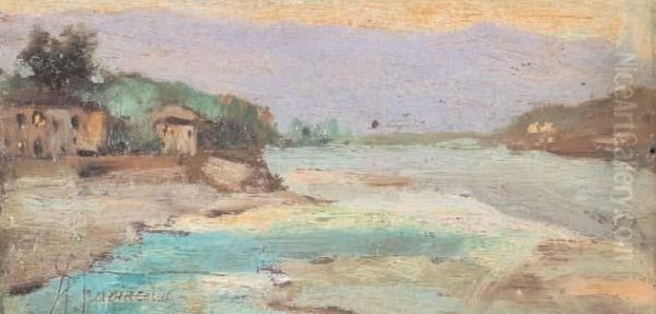 Case Sul Fiume Oil Painting by Pietro Fragiacomo