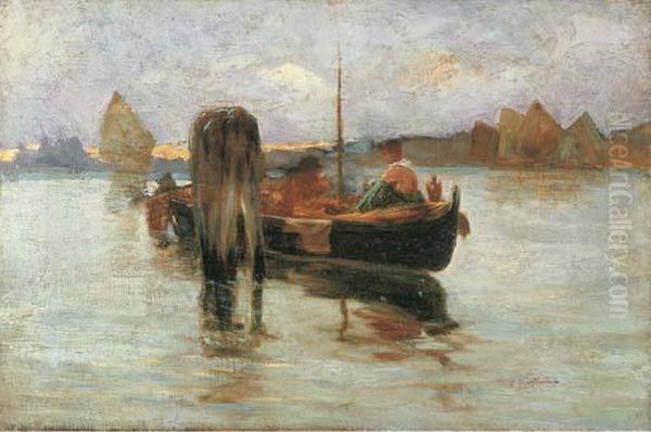 Barche In Laguna Oil Painting by Pietro Fragiacomo