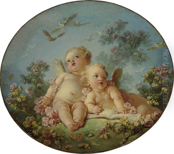 Spring: Two Cupids Oil Painting by Jean-Honore Fragonard