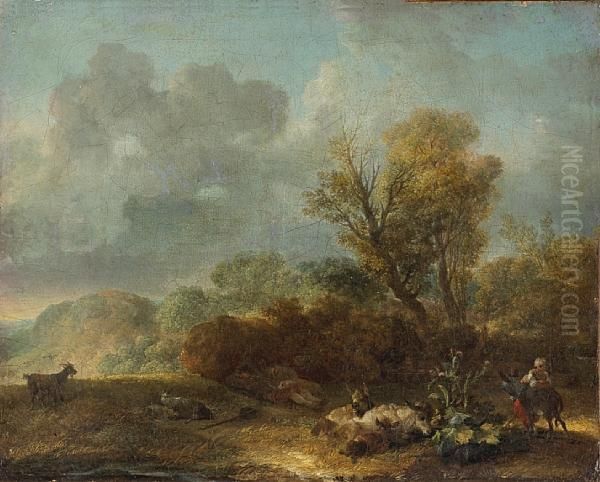 A Landscape With Figures And Donkeys In Theforeground Oil Painting by Jean-Honore Fragonard