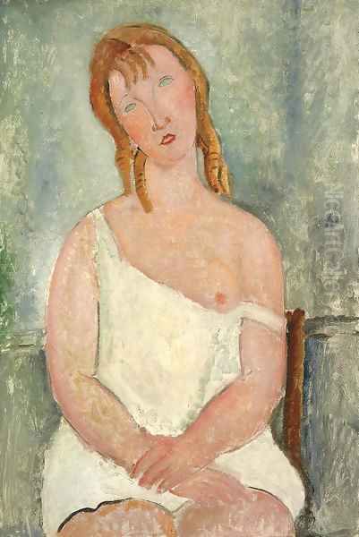 Jeune fille assise en chemise Oil Painting by Amedeo Modigliani