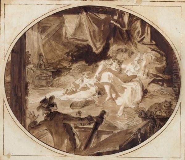 Les Amantes Et Les Amants Surpris Au Grenier Oil Painting by Jean-Honore Fragonard