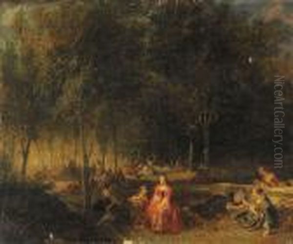 Paesaggio Boscoso Con Scene Galanti Oil Painting by Jean-Honore Fragonard