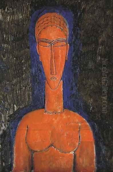 Le buste rouge (Cariatide) Oil Painting by Amedeo Modigliani