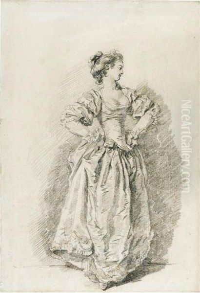 A Young Woman Standing With Her Hands On Her Hips Oil Painting by Jean-Honore Fragonard