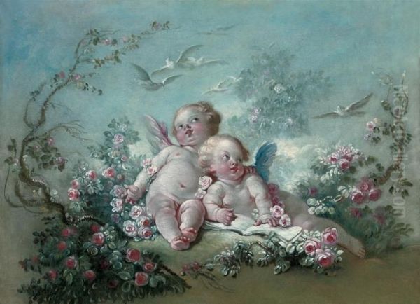 Spring, Or Deux Amours Oil Painting by Jean-Honore Fragonard