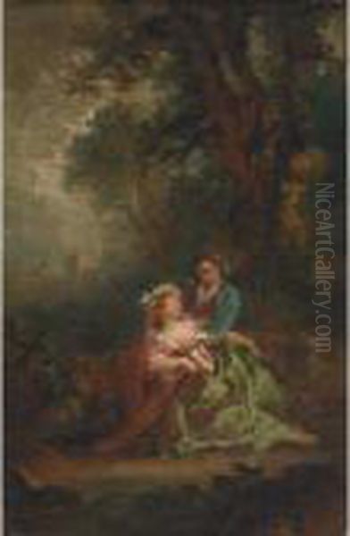 Lovers In A Wooded Landscape Oil Painting by Jean-Honore Fragonard