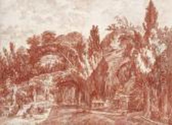 Ansicht Aus Dem Park Der Villa Pamphili Oil Painting by Jean-Honore Fragonard