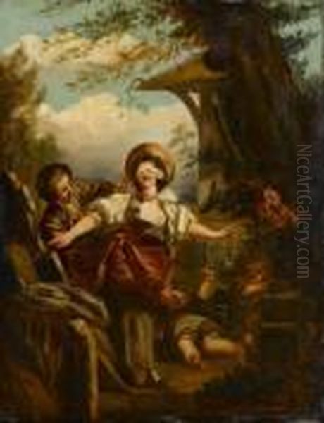 Blind Man's Buff Oil Painting by Jean-Honore Fragonard