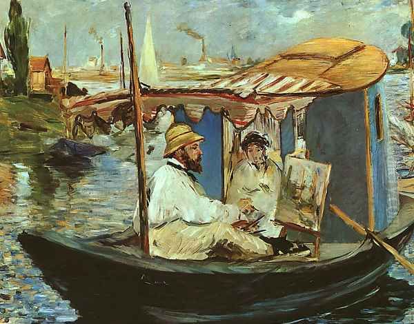 Claude Monet Working on his Boat in Argenteuil 1874 Oil Painting by Edouard Manet