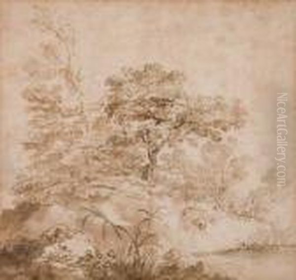 Landscape Study Oil Painting by Jean-Honore Fragonard