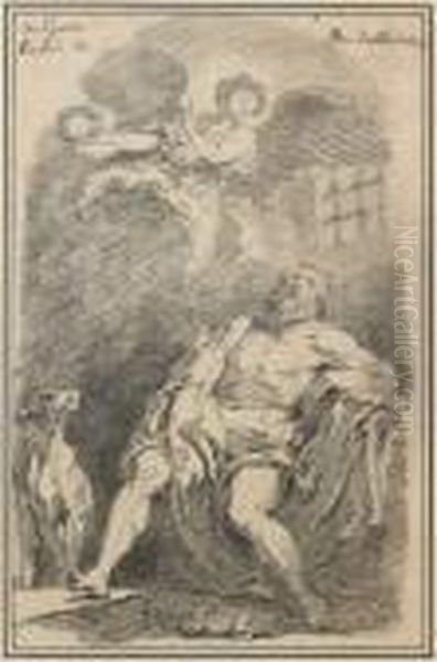 Saint Roch En Prison D'apres Guido Reni
 Crayon Noir Oil Painting by Jean-Honore Fragonard