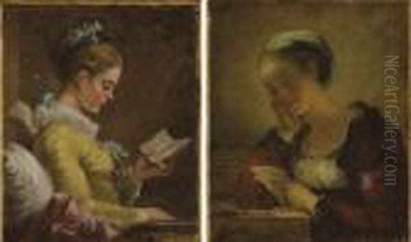 Jeune Fille Lisant ; Et Jeune Fille Lisant Une Lettre Oil Painting by Jean-Honore Fragonard