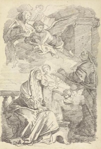 Saint Anne Teaching The Young Virgin To Read Oil Painting by Jean-Honore Fragonard