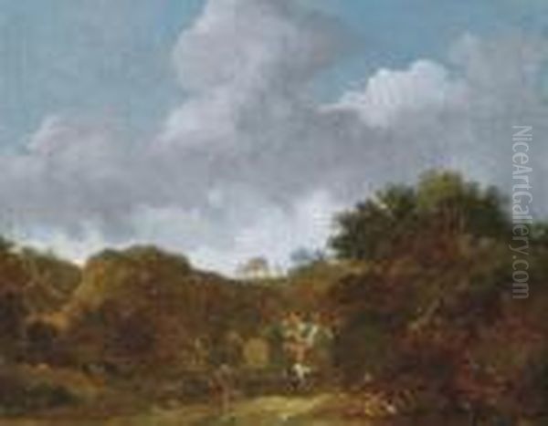 A Landscape With A Man Being Chased, A File Of Carts On A Hill Oil Painting by Jean-Honore Fragonard