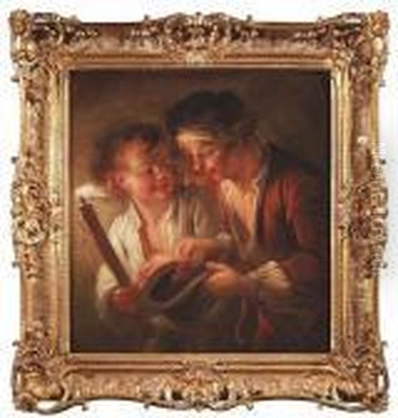 Three Boys Counting Money. Oil/canvas/canvas Oil Painting by Jean-Honore Fragonard