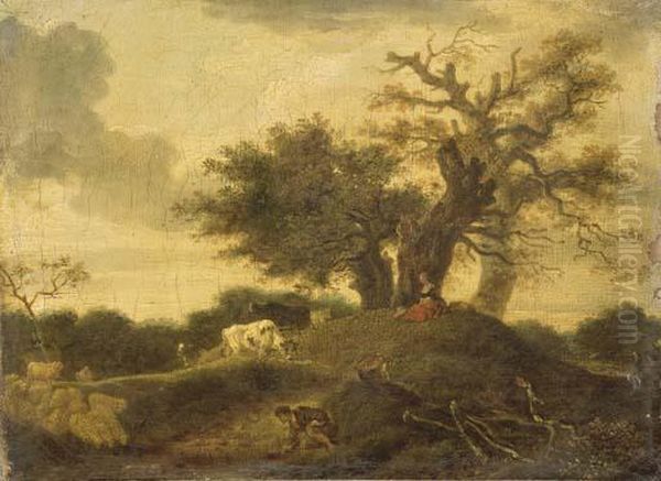 Paysage Avec Garcon Au Bord D'une Mare Oil Painting by Jean-Honore Fragonard