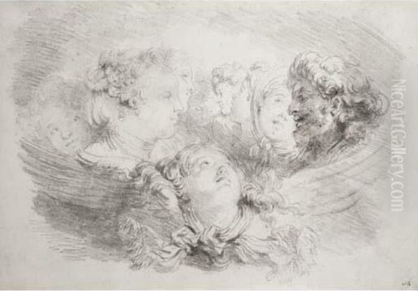 Diverses Etudes De Tetes Oil Painting by Jean-Honore Fragonard