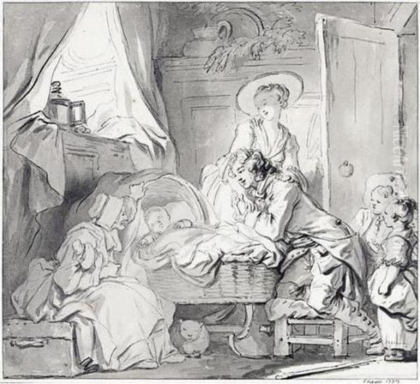 Scene Familiale Dite La Visite A La Nourrice Oil Painting by Jean-Honore Fragonard