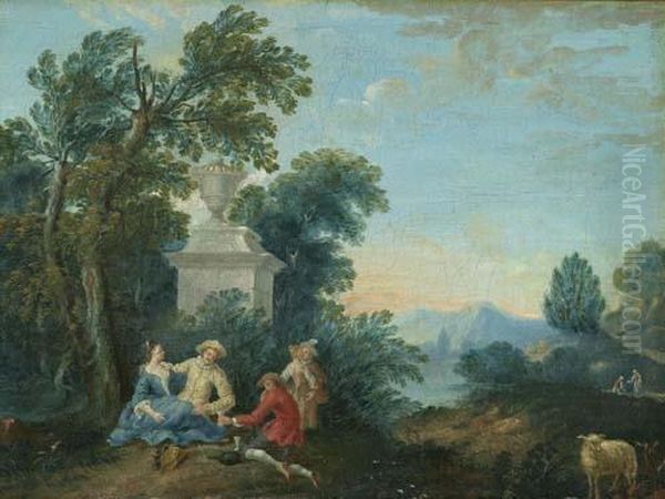 Galante Figuren In Einer Landschaft. Oil Painting by Jean-Honore Fragonard