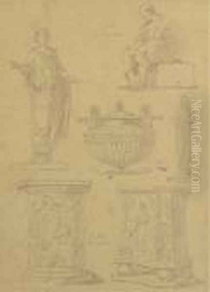 Studies Of Antique Sculpture From The Pincian Hill, Palazzobarberini And Villa Borghese Oil Painting by Jean-Honore Fragonard