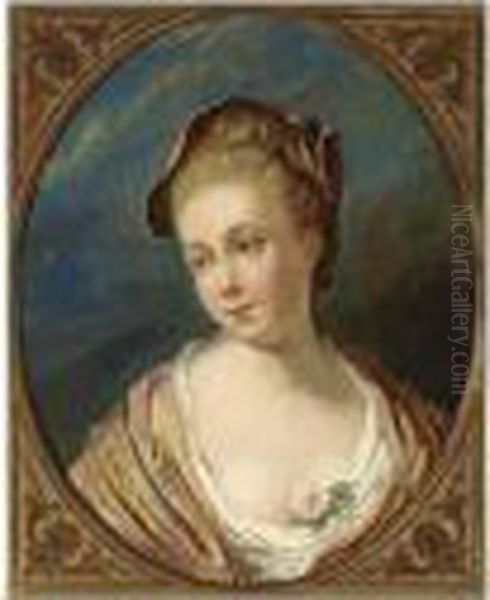 A Bust Length Portrait Of A Young Lady In A Painted Oval Oil Painting by Jean-Honore Fragonard