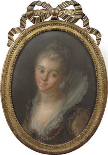 Portrait Of An Elegant Lady, Bust-length, Wearing An Ochre Dress,with Pearls Oil Painting by Jean-Honore Fragonard