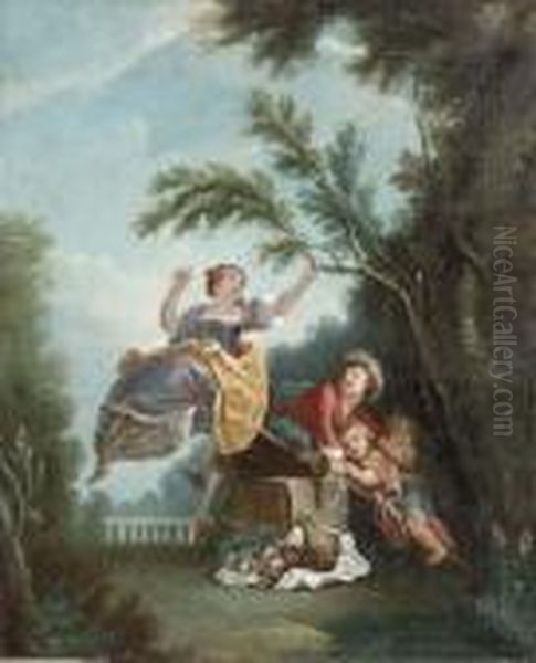 Children Playing See-saw In A Garden Oil Painting by Jean-Honore Fragonard