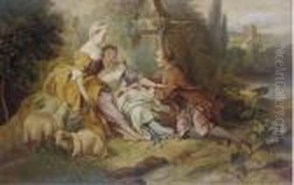 A Fete Champetre; And Another Similar Oil Painting by Jean-Honore Fragonard