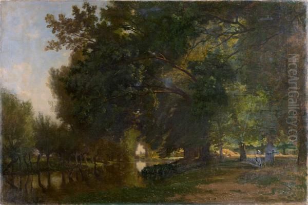 Sous-bois En Bordure D'eau Oil Painting by Francois Louis Francais