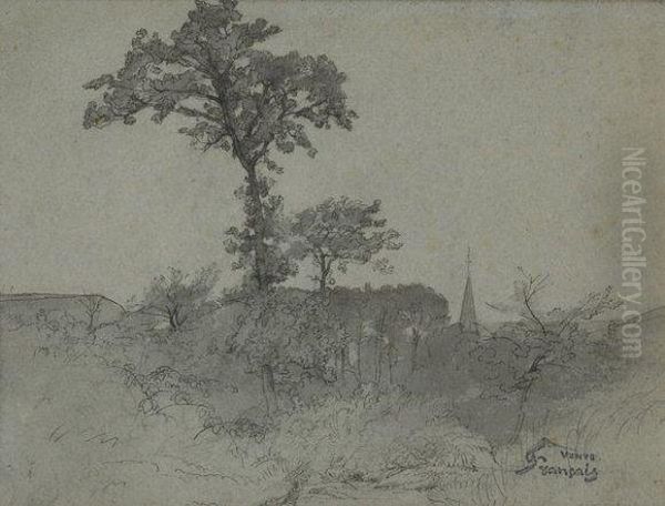 Paysage Aux Arbres Et Au Clocher Oil Painting by Francois Louis Francais