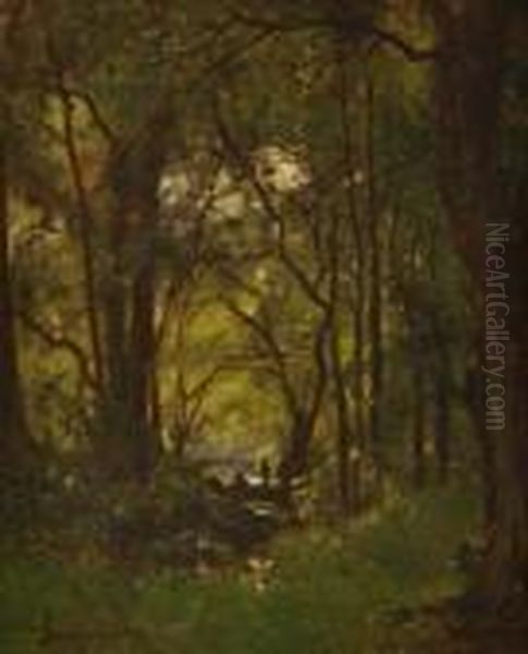 Couple Dans Un Sous Bois Oil Painting by Francois Louis Francais