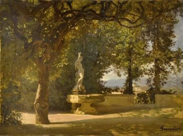 Fontaine La Vecchia Aux Jardins Boboli A Florence. Oil Painting by Francois Louis Francais