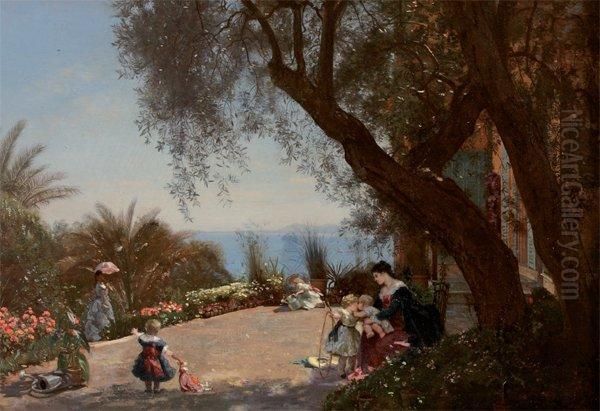 Sur La Terrasse Oil Painting by Francois Louis Francais