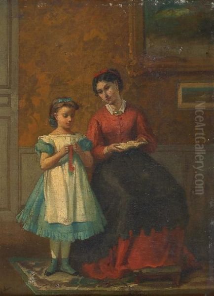 Le Choix D'un Ruban Rouge Oil Painting by Francois Louis Francais