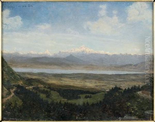 Vue D'un Lac Pres D'une Chaine De Montagnes Oil Painting by Francois Louis Francais